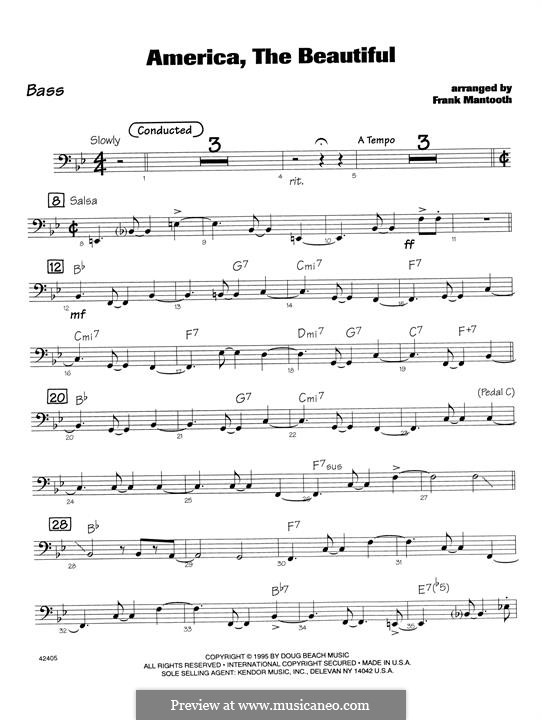 America, The Beautiful: For orchestra - Bass part by Сэмюэль Августус Уорд