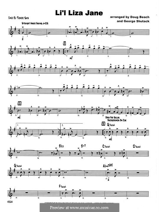 Li'l Liza Jane: 2nd Bb Tenor Saxophone part by Doug Beach