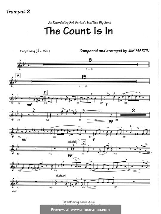 The Count Is In: 2nd Bb Trumpet part by Robert Martin