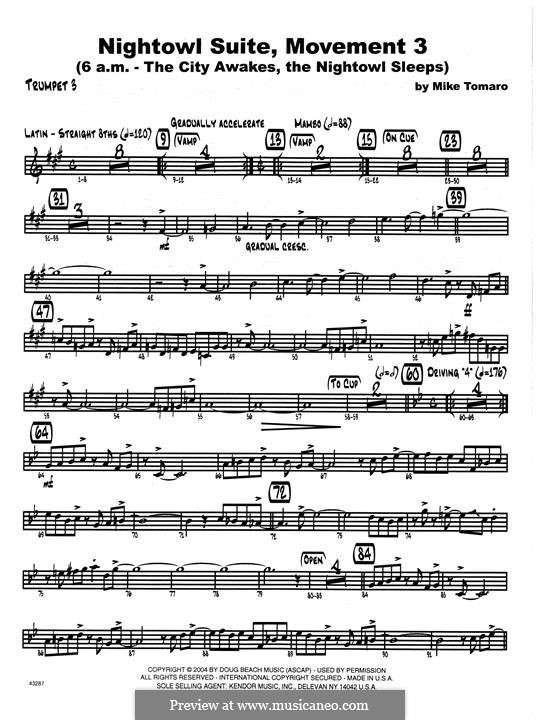 Nightowl Suite, Mvt.3: 3rd Bb Trumpet part by Mike Tomaro