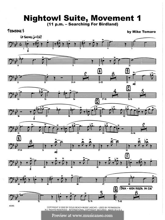 Nightowl Suite, Mvt.1: 3rd Trombone part by Mike Tomaro