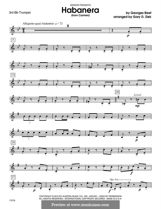 Habanera (Chamber Arrangements): For wind quartet – 3rd Bb Trumpet part by Жорж Бизе