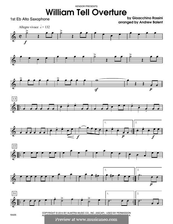 Overture (Printable Scores): For quartet saxophones – 1st Eb Alto Saxophone part by Джоаккино Россини
