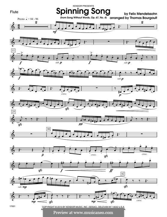 Песни без слов, Op.67: No.4 Spinning Song, for winds – flute part by Феликс Мендельсон-Бартольди