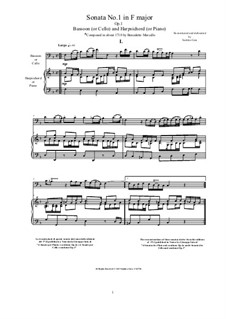 Шесть сонат для виолончели (или альта) и бассо континуо, Op.1: Sonata No.1 in F major by Бенедетто Марчелло