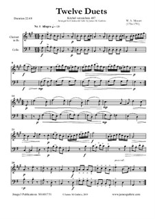 Двенадцать дуэтов для двух валторн, K.487: Version for Clarinet and Cello by Вольфганг Амадей Моцарт