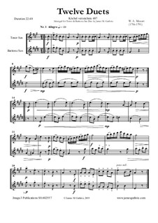 Двенадцать дуэтов для двух валторн, K.487: Version for Tenor and Baritone Sax Duo by Вольфганг Амадей Моцарт