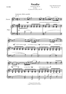 Вокализ, Op.34 No.14: For Piccolo and Piano by Сергей Рахманинов