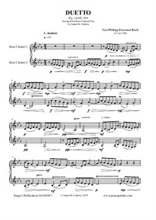Duetto, Wq.140: For Bass Clarinets by Карл Филипп Эммануил Бах