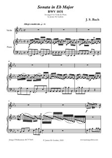 Соната для флейты и клавесина No.2 ми-бемоль мажор, BWV 1031: Для скрипки и фортепиано by Иоганн Себастьян Бах