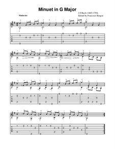 No.4 Менуэт соль мажор, BWV Anh.114: For guitar (notation and tablature) by Иоганн Себастьян Бах