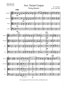 Ave verum corpus, K.618: Для струнного квартета by Вольфганг Амадей Моцарт