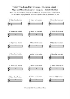 Tonic Triads And Inversions - 4 Exercise Sheets: Tonic Triads And Inversions - 4 Exercise Sheets by Yvonne Johnson