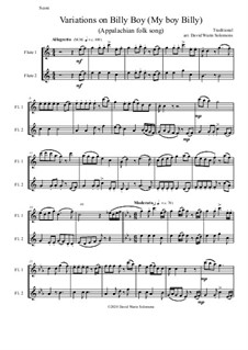 Variations on Billy Boy (My boy Billy): For 2 flutes by folklore