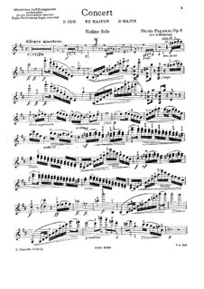 Концерт для скрипки с оркестром No.1 ре мажор, Op.6: Часть I, для скрипки и фортепиано – партия скрипки by Никколо Паганини