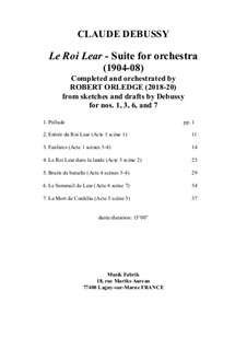 Le Roi Lear Suite: For orchestra, score only by Клод Дебюсси, Robert Orledge