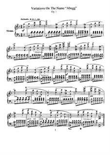 Вариации на тему 'Abegg', Op.1: Для одного исполнителя by Роберт Шуман