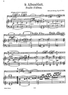 Лирические пьесы, Op.47: No.2 Листок из альбома, для виолончели и фортепиано by Эдвард Григ