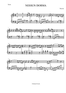 Turandot: Nessun dorma, for easy piano by Джакомо Пуччини