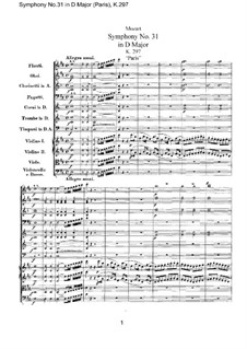 Симфония No.31 ре мажор 'Парижская', K.297: Партитура by Вольфганг Амадей Моцарт
