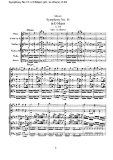 Симфония No.11 ре мажор, K.84: Партитура by Вольфганг Амадей Моцарт
