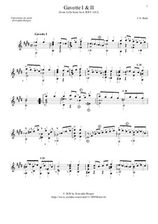 Сюита для виолончели No.6 ре мажор, BWV 1012: Gavottes No.1-2. Version for guitar by Иоганн Себастьян Бах