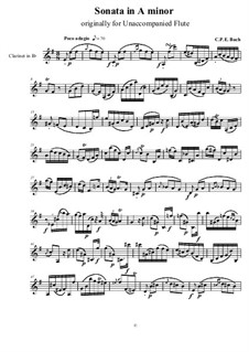 Sonata in A- for unaccompanied wind instrument: Sonata in A- for unaccompanied wind instrument by Карл Филипп Эммануил Бах