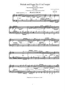 Прелюдия и фуга No.11 фа мажор, BWV 880: Для фортепиано by Иоганн Себастьян Бах