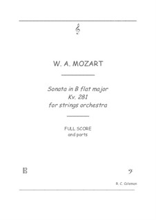 Соната для фортепиано No.3 си-бемоль мажор, K.281: Strings orchestra transcription by Вольфганг Амадей Моцарт