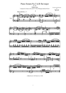 Соната для фортепиано No.3 си-бемоль мажор, K.281: Для одного исполнителя by Вольфганг Амадей Моцарт
