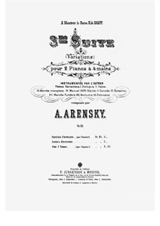 Сюита для двух фортепиано в четыре руки No.3 'Вариации', Op.33: Первая и вторая партии by Антон Аренский