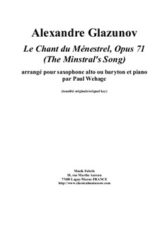 Песнь Менестреля для виолончели и фортепиано, Op.71: For Eb alto (or baritone) saxophone and piano by Александр Глазунов