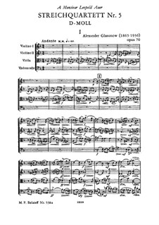 Струнный квартет No.5 ре минор, Op.70: Струнный квартет No.5 ре минор by Александр Глазунов