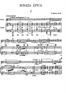 Соната для скрипки и фортепиано No.3  ми минор 'Эпическая', Op.57: Партитура, сольная партия by Николай Метнер