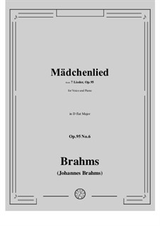 Семь песен, Op.95: Nr.6 Mädchenlied by Иоганнес Брамс