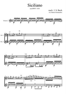 Соната для флейты и клавесина No.2 ми-бемоль мажор, BWV 1031: Siciliano. Arrangement for two guitars by Иоганн Себастьян Бах