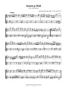Двенадцать сонат для флейты и басо континуо, Op.2: Sonata No.3 in G Minor, for flute and bass clarinet by Бенедетто Марчелло