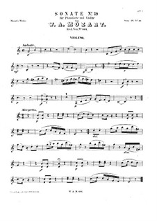 Соната для скрипки и фортепиано No.31 до мажор, K.404: Анданте и Аллегретто – сольная партия by Вольфганг Амадей Моцарт