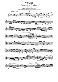 Концерт для клавесина и струнных инструментов No.1 ре минор, BWV 1052: Arrangement for string quartet - complete parts by Иоганн Себастьян Бах