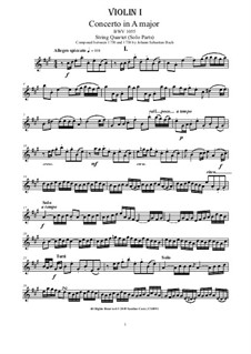 Концерт для клавесина и струнных No.4 ля мажор, BWV 1055: Version for string quartet - complete parts by Иоганн Себастьян Бах
