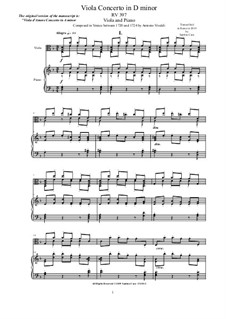 Concerto for Viola concertante, Strings and Cembalo in D minor, RV 397: Версия для альта и фортепиано by Антонио Вивальди
