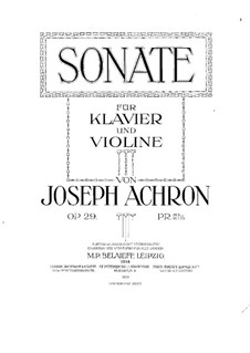 Violin Sonata No.1, Op.29: Партитура by Иосиф Ахрон