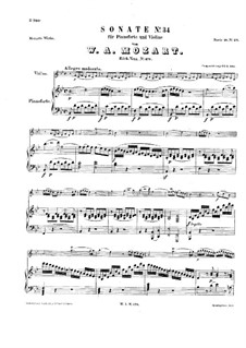 Соната для скрипки и фортепиано No.26 cи-бемоль мажор, K.378: Партитура by Вольфганг Амадей Моцарт