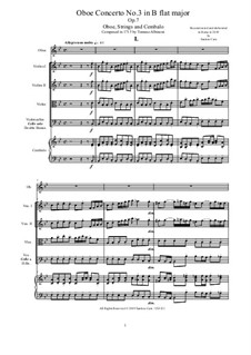 Concerto No.3 in B Flat Major: For oboe, strings and cembalo by Томазо Альбинони