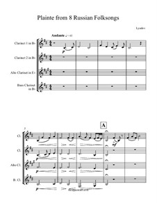 Восемь русских народных песен для оркестра, Op.58: Plainte, for quartet clarinets by Анатолий Лядов