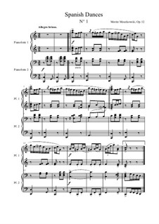 Пять испанских танцев, Op.12: Dance No.1, for piano four hands by Мориц Мошковский