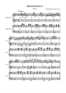 Пять испанских танцев, Op.12: Dance No.2, for piano four hands by Мориц Мошковский