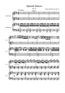 Пять испанских танцев, Op.12: Dance No.5, for piano four hands by Мориц Мошковский