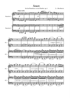 Соната для фортепиано в четыре руки ре мажор, Op.6: Партитура by Людвиг ван Бетховен