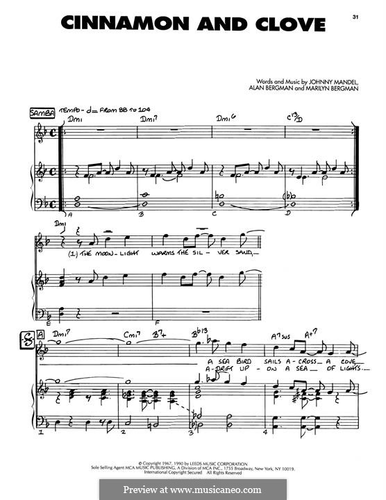 Cinnamon and Clove: Для голоса и фортепиано (или гитары) by Johnny Mandel